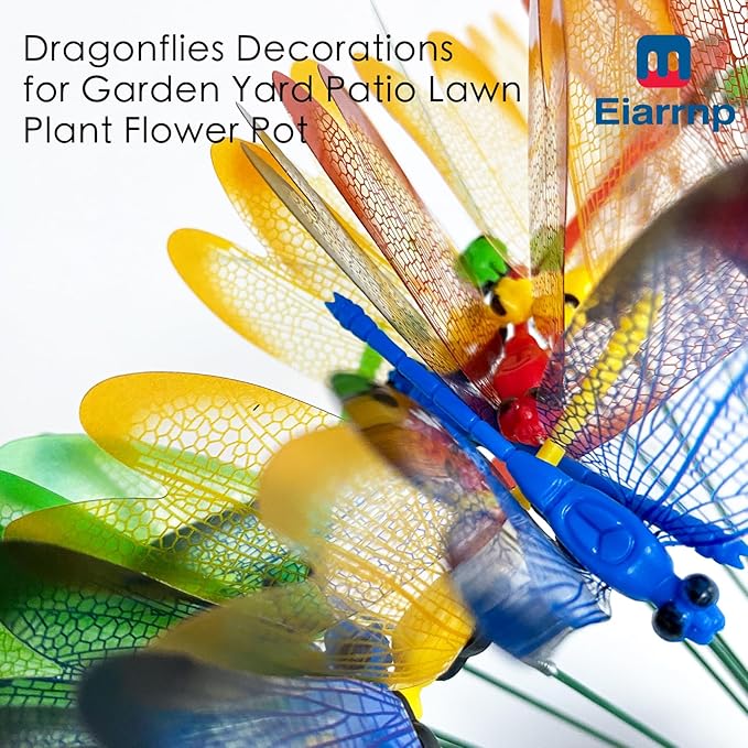 3D Decorative Dragonfly Garden Stakes Dragonflies Garden Decorations for Yard Patio Lawn Plant Flower Pot Decor, 12 Pcs