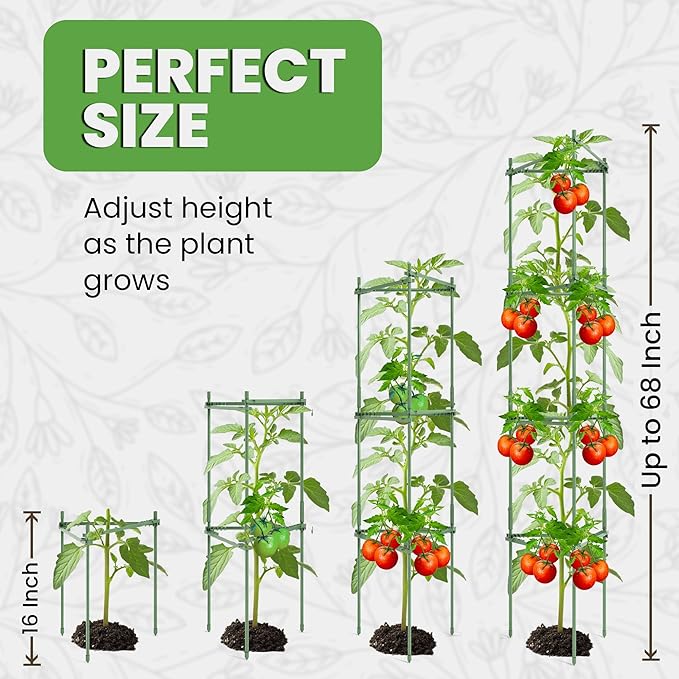 K-Brands Tomato Cage - Tomatoes Plant Stakes Support Cages, Trellis for Garden & Pots, Plant Support Structures for Vegetables and Climbing Plants (3 Pack - Tall Upto 68 inches)