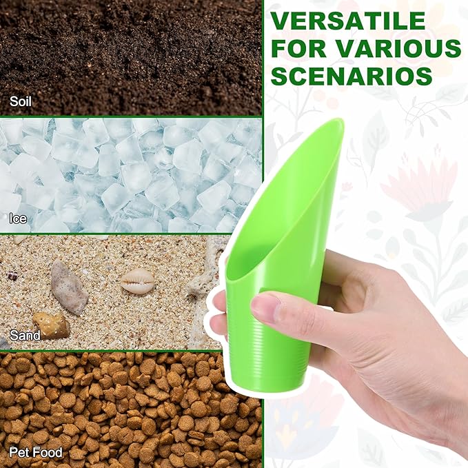 M METERXITY 6-Pack Bonsai Soil Scoops, Plastic Garden Soil Scoops Bucket Shovel Potting Scoopers for Transplanting/Flower Planting/Plant Succulent, Colorful Small Gardening Tools [Green]