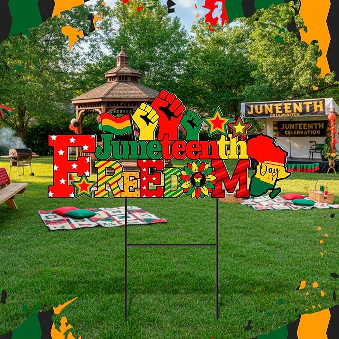 Amyhill Juneteenth Outdoor Decor Garden Stakes Happy Juneteenth June 19th Freedom Day Welcome Yard Signs Decor African American Independence Day Sign for Outside Lawn Yard Party Decorations Supplies