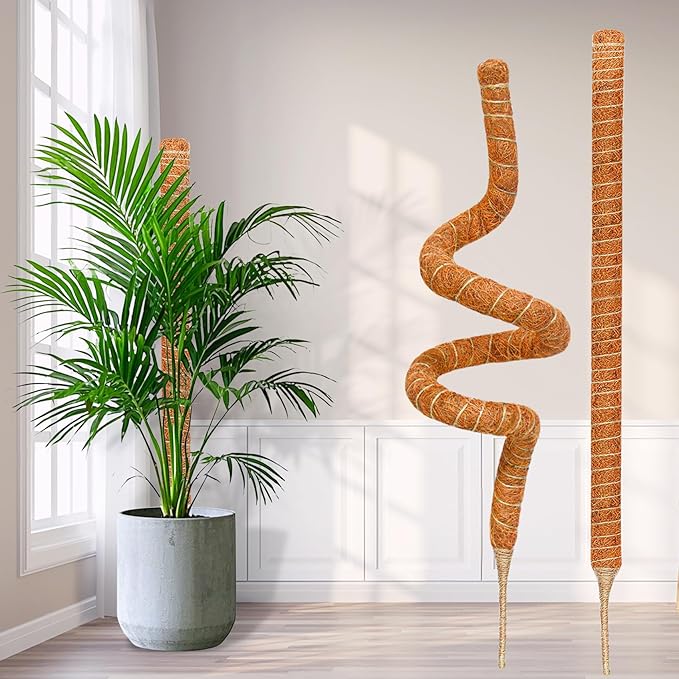 4 Pack 28 Inch Moss Pole Monstera Plant Support, Coir Moss Poles for Climbing Indoor Plants, Bendable Plant Stake Trellis for Potted Plant, Pothos, Philodendron