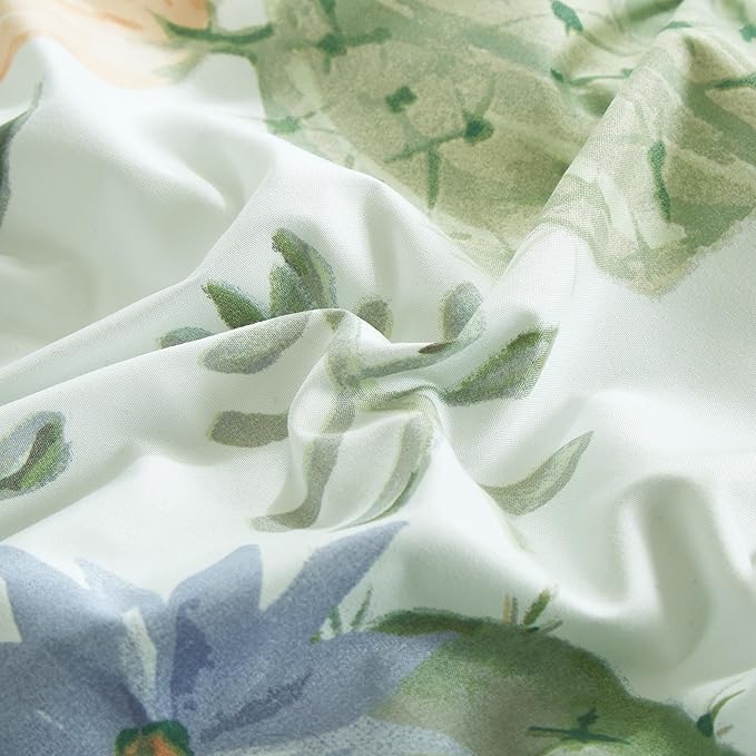 Chezmoi Collection Gregory 7-Piece Serene Lodge Bed in a Bag Full Comforter Set - Green Blue Cactus Succulent Plant Printed Microfiber Bedding Set