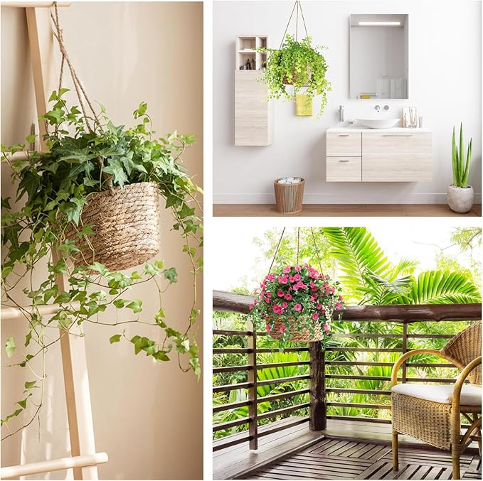 8-Inch Small-Caliber Woven Jute Hanging Planter – Seagrass Plant Basket, Decorative Hanging Plant Holder, Ideal for Home Décor and Storage