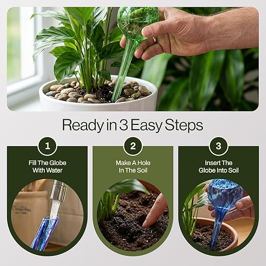 Besti Large Self Watering Globes for Plants Hands Free | Durable, Multicolored Glass Craftsmanship | Holds 380-400ml, Waters Plants Up to 2 Weeks
