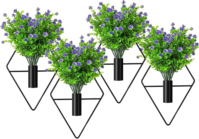 2 Pack Wall Decor Hanging Planters with Artificial Plants Metal Hanging Vase Indoor Plants Holder Modern Boho Wall Art for Bathroom Bedroom Living Room Office (Black Eucalyptus)