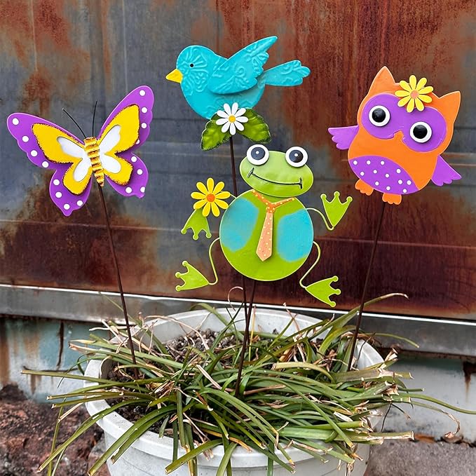 4 Pack Metal Flowers for Outside & Decorative Garden Stakes - Metal Yard Art Outdoor and Garden with Rustproof Design | Spring Lawn Ornaments for Porch, Backyard, Patio | Outdoor Gifts