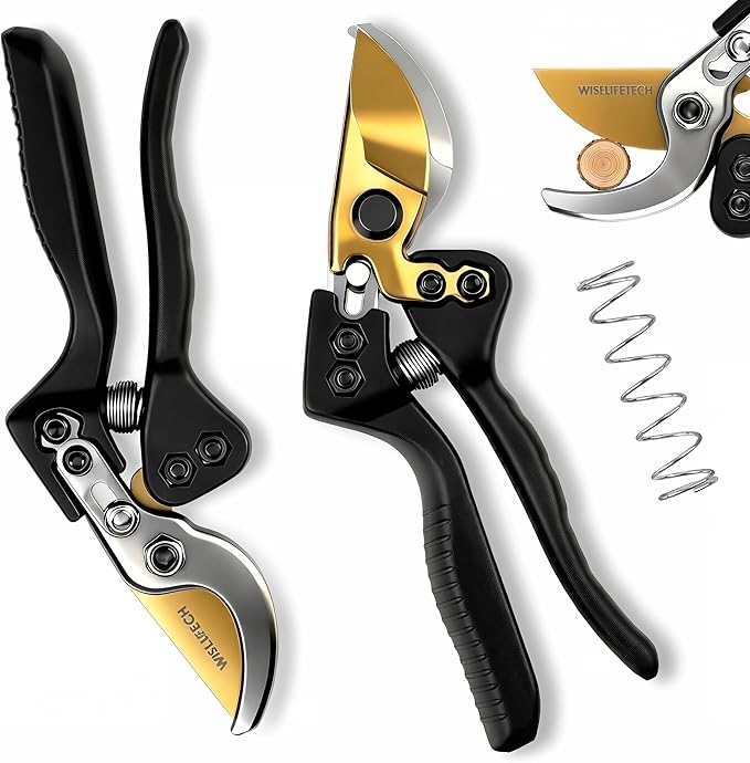 Pruning Shears, Sharp Clean Cut SK5 Steel 8" Garden Clippers with Teflon Blade, Bypass Hand Pruners, Ergonomic Non-Slip Grip for Roses, Shrubs & Plants