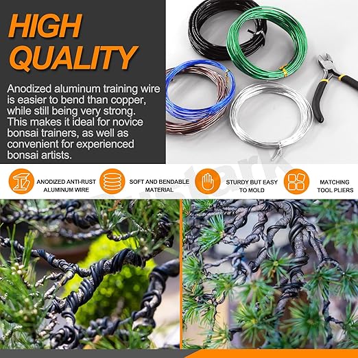6Pcs 5 Colors Bonsai Training Wire with Wire Cutter Kit, Anodized Aluminum Bonsai Wire Tools for Holding Bonsai Plant Branches Small Trunks - 82 Feet 0.8MM 1.0MM 1.5MM 2.0MM 3.0MM