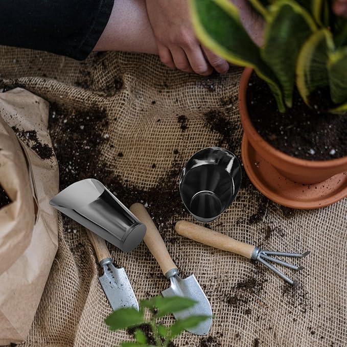 Kisangel Stainless Steel Gardening Shovel Set 3 Sizes Soil Spade Cups for Indoor Outdoor Bonsai Succulent Planting and Potting Tools 6.89 Inch Metal Soil Scoops for Garden Care