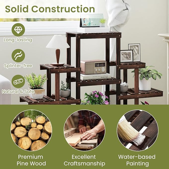 COSTWAY Wood Plant Stand, 6-Tier Shelf Holder for Multiple Plants, Freestanding Plant Rack for Garden, Patio, Balcony