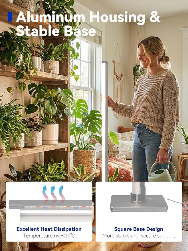 GLOWRIUM Grow Lights for Indoor Plants, 36W Vertical Plant Grow Lights with Auto-Timer, Full Spectrum LED Standing Plant Grow Light, 3 Light Modes, 6-Level Dimmable (60 in(Silver))