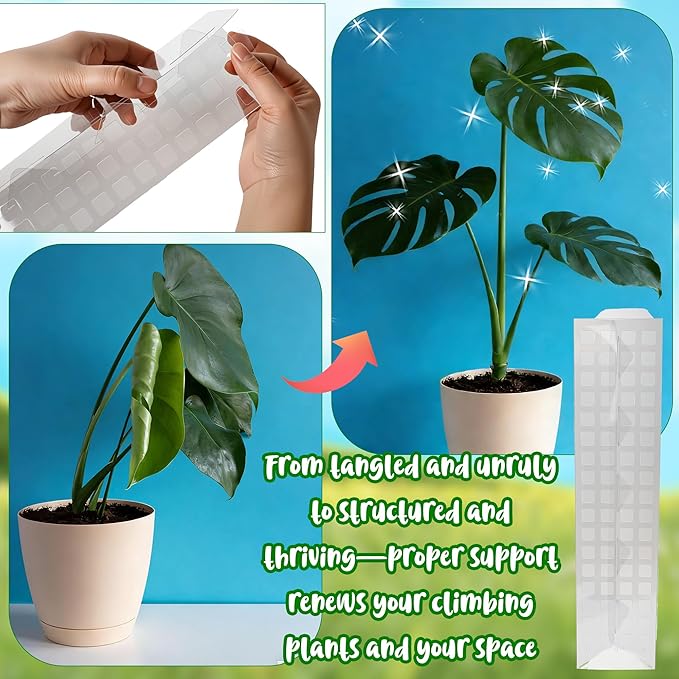 10 Pcs 15 Inches Plastic Moss Pole for Plants Monstera Set with 5 Pcs Velcro Strips for Climbing Plants Plant Support for Indoor Plants Garden Ties with Sphagnum Moss