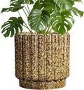 Ceramicfor Ceramic Pots for Plants - 9.6 Inch Ceramic Planters for Indoor Plants, Round Flower Pots with Drainage Hole, Fluted Large Planter Outdoor, Patio Decor, Garden Gifts, Yellow