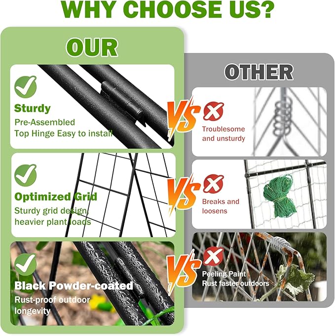 2 Pack 50" Tall A Frame Trellis for Climbing Plants Outdoor (50" X 17") – Heavy Duty Garden Adjustable Trellis, Metal Trellis for Cucumbers, Beans, Tomatoes, Grapes, and Vining Vegetables