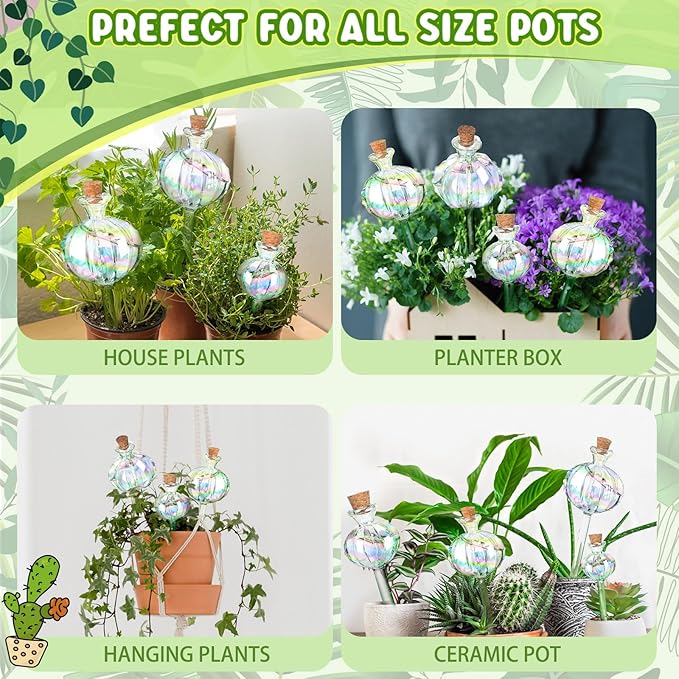 6 Pcs Plant Watering Globes Self Watering Globes Cactus Self Watering Planter Insert Automatic Plant Watering Devices Glass Plant Watering Bulbs for Summer Indoor and Outdoor Plants(Mixed Color)
