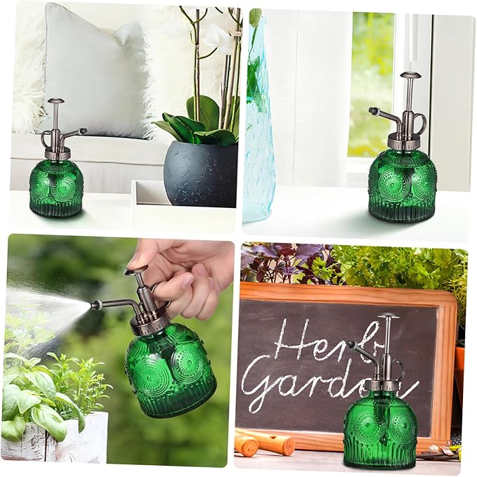Embossed Thick Glass Plant Mister Spray Bottle with Nozzle Non Slip Glass Spray Bottle for Indoor Plants Multi Functional Watering and Cleaning Mister for Home and Garden Use