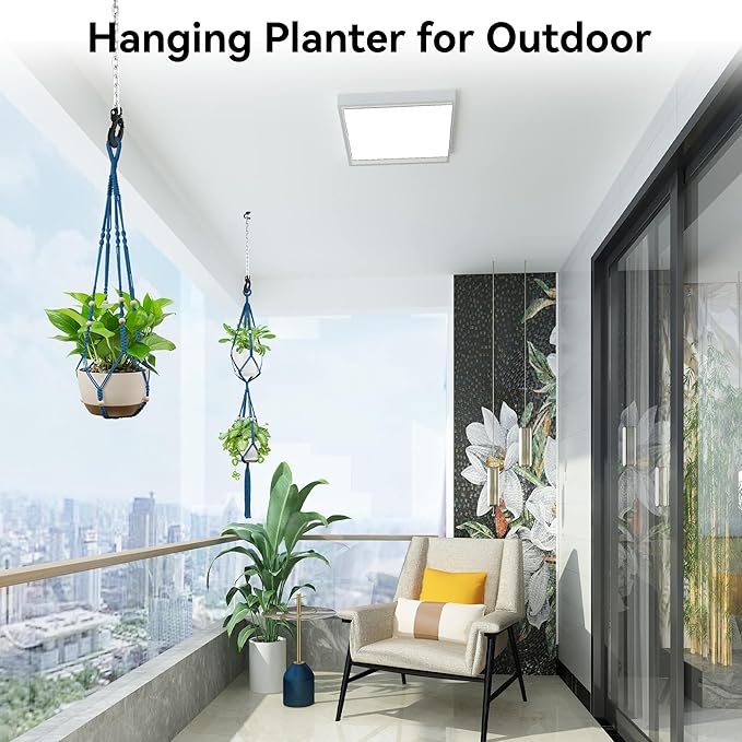 USLAI Macrame Plant Hanger Indoor Outdoor, Up to 4-15 inch Pot, Heavy 20lb Planters, Extra Long Strong Hanging Planter Basket Holder, Boho Home Decor, 35+49 Inch, Blue (POTS NOT Included)
