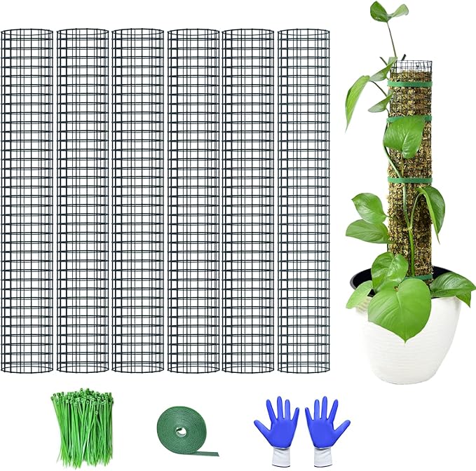 6 Pack Metal Moss Pole, 24" Moss Poles for Plants Monstera, Stackable Sphagnum Moss Pole for Plants Work with Sphagnum Moss(6 Pack 24")