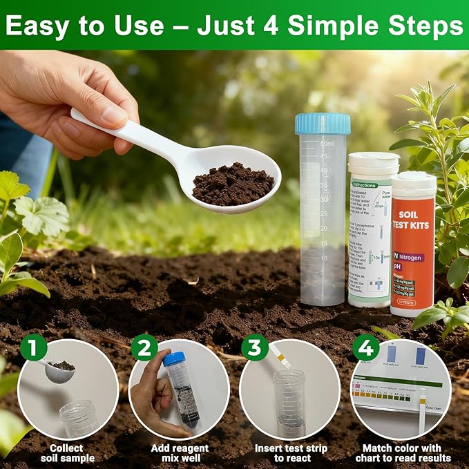 2026 NEW Soil Test Kit 4-in-1 for Lawns & Gardens – 40 Tests (pH, Nitrogen, Phosphorus, Potassium) – Easy Soil Testing Kit for Vegetable Garden, Lawn & Plants