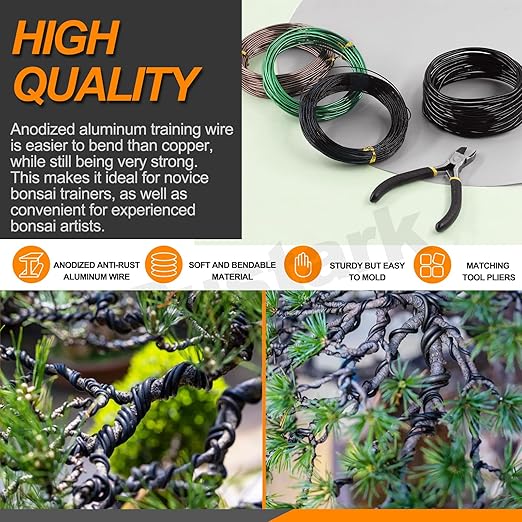 5Pcs 3 Colors Bonsai Training Wire with Wire Cutter Kit, Anodized Aluminum Bonsai Wire Tools for Holding Bonsai Plant Branches Small Trunks - 164 Feet 1.0MM 1.5MM 2.0MM 3.0MM