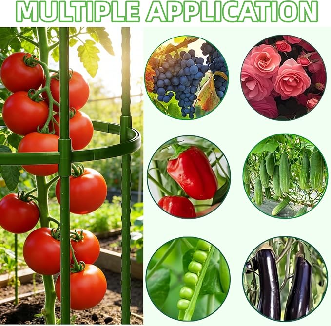 2 Pack Heavy Duty Tomato Cages for Garden, 55.1Inch Tall Adjustable Metal Tomato Plant Support for Pots, Round Trellis for Climbing Plants Outdoor, Vegetable, Cucumber, Beans(11.8" Wide)