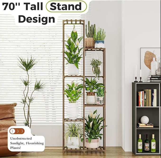 Bamworld Plant Stand Indoor Outdoor 7 Tier Tall Large Wood Plant Shelf Multi Tier Flower Stands Garden Shelves Wooden Plant Display Holder Rack for Living Room Corner
