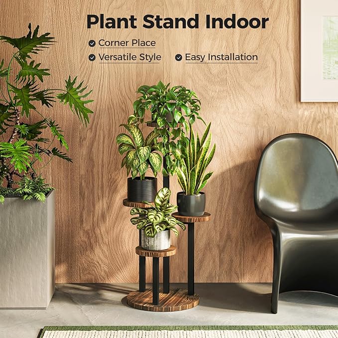 Bamworld Plant Tables Indoor Corner Plant Stand Tall Metal Wood Plant Shelf Outdoor Indoor Plant Table Rack 4 Tier Tier Plant Stand Garden Accessories for Living Room Balcony Patio