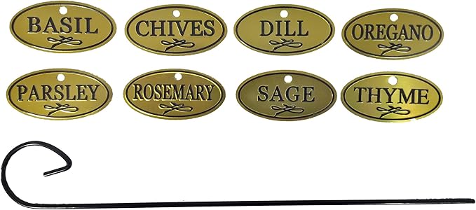 Bosmere H300 Plant Markers, Brass Plated Herb Tags with 10" Stakes, Labels For Herbs in Home, Garden, Greenhouse, Set of 8
