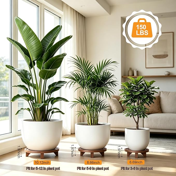 3-Pack Plant Stand Indoor, Wood Round Pedestal Riser 6.69/8.66/10.23" Solid Wooden Plant Stool & Pot Holder, Decorative Display for Living Room, Bathroom, Kitchen & Home Decor (Dark Brown)