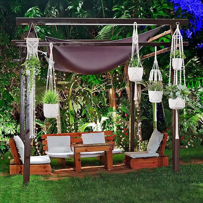 Macrame Plant Hangers 5Pack, Handmade Cotton Rope Hanging Planters for Indoor Plants w/ 5 Set Hooks Hanging Plant Holders Plant Hanger Indoor for Boho Home Decor (White, Planter Pot Not Included)