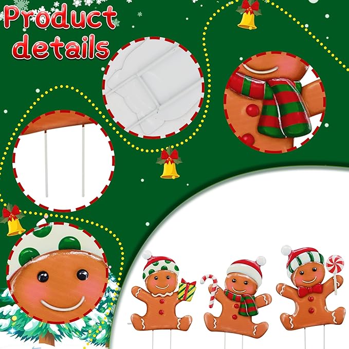 3 Pack Metal Christmas Yard Signs Decor for Multiple Stacked,Voumsil Christmas Yard Stakes with Gingerbread Man Fall Yard Decor for Outside Garden Yard Lawn Porch