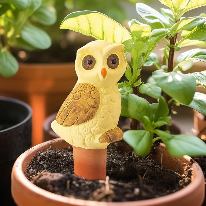 Mother’s Day Gift for Mom from Daughter or Son, 4 Pack Handmade Terracotta Owl Watering Globes & Spikes, Self-Watering Plant Devices with Slow Release System for Indoor & Outdoor Plants, Vacation Use