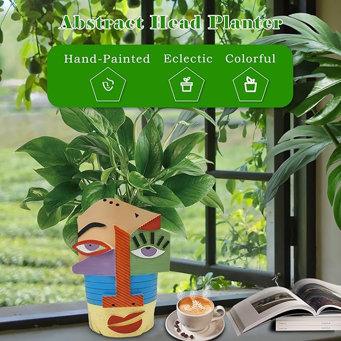 Midogaigai Abstract Face Planters Pots Head,Unique Head Planter for Indoor Plants,Funny Face Flower Pot,Colorful Plant Pots for Outdoor Garden Decor and Home Art Decoration(Eclectic)