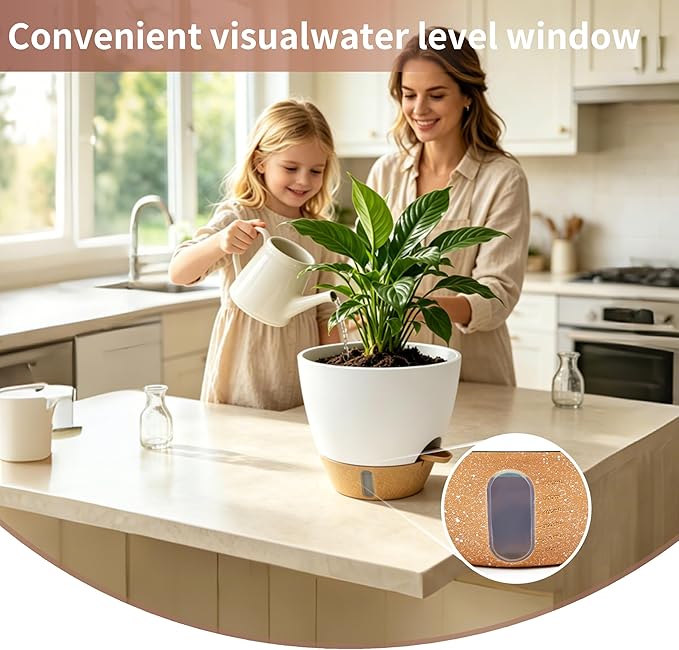 MNKXL 4-Pack Large Self Watering Pots for Indoor Plants, 12/10/9/8 Inch Planters with Visible Water Level Window, Automatic Watering System for Monstera, Fiddle Leaf, Herbs, Succulents, White