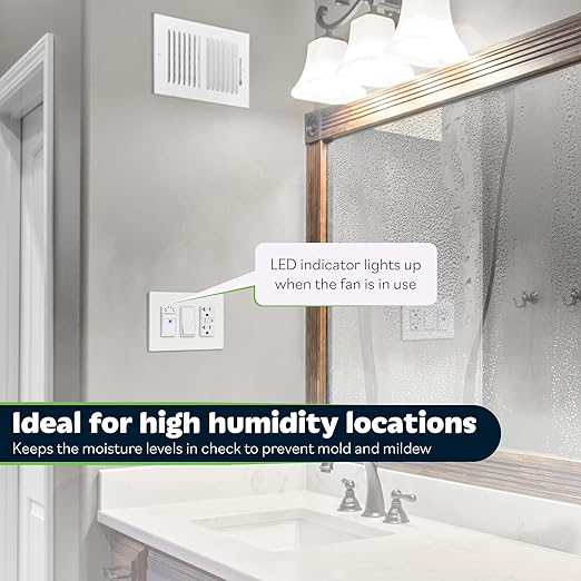 TOPGREENER Humidity Sensor Switch for Ventilation Fan, Air Moisture Detection, Bathroom Fan Automated Control, Neutral Wire Required, UL Listed, TDHS5-N, White