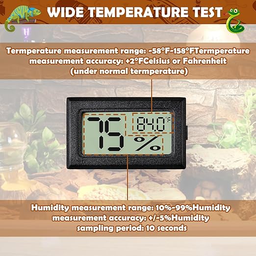 Reptile Thermometer and Humidity Gauge,2PCS Digital Hygrometer Adhesive Reptile Terrarium Hydrometer,Bearded Dragon Tank Accessories,Pet Humidity Meter Supplies for Leopard Crested Gecko,Snake,Lizard