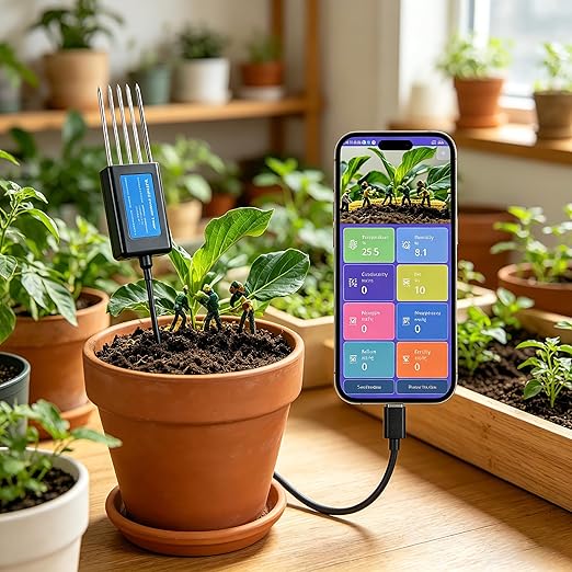 8-in-1 Soil Tester for Android Phone, NPK PH Moisture EC Meter, Digital Soil Test Kit No Charging, High Accuracy Sensor for Garden Lawn Farm Soil Fertility