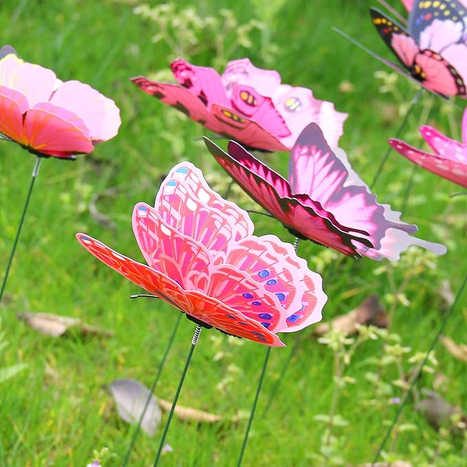 40 Pcs Butterfly Stakes, Decorative Garden Stakes, 3D Colorful Double Wings with Bendable Stick, Artificial Butterflies for Flower Bouquet Crafts, Plant Stake for Patio Yard Pot, Party Decor