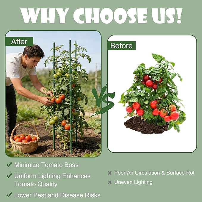 6Packs Tomato Cages, Tomato Trellis for Raised Garden Bed Adjustable Plant Support for Climbing Plants Outdoor Triangle or Square Stake Support for Tomatoes, Vine Climbing Plant(Up to High: 47.2'')