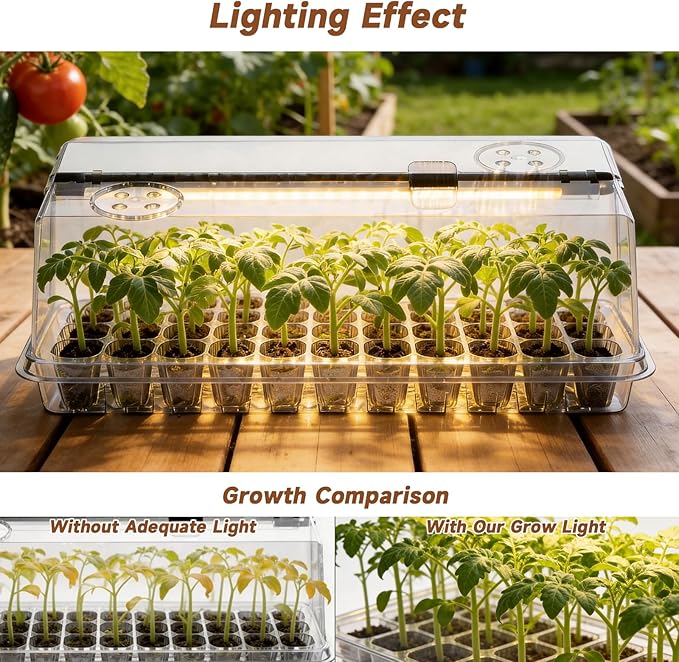72 Cells Seed Starter Tray with Grow Light, Seed Starter Kit Full Spectrum with 5 Dimmable Brightness & Timer, Indoor Plant Grow Tray for Beginners & Seasoned Gardeners, Gardening Gifts, White