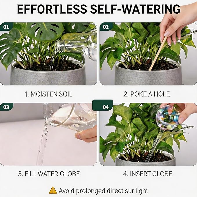 Plant Watering Globes, Thick Clear Iridescent Rainbow Glass Self Watering Globes, Automatic Plant Watering Bulbs for Indoor & Outdoor Potted Plants, Hanging Baskets, Home & Garden, 2-Pack