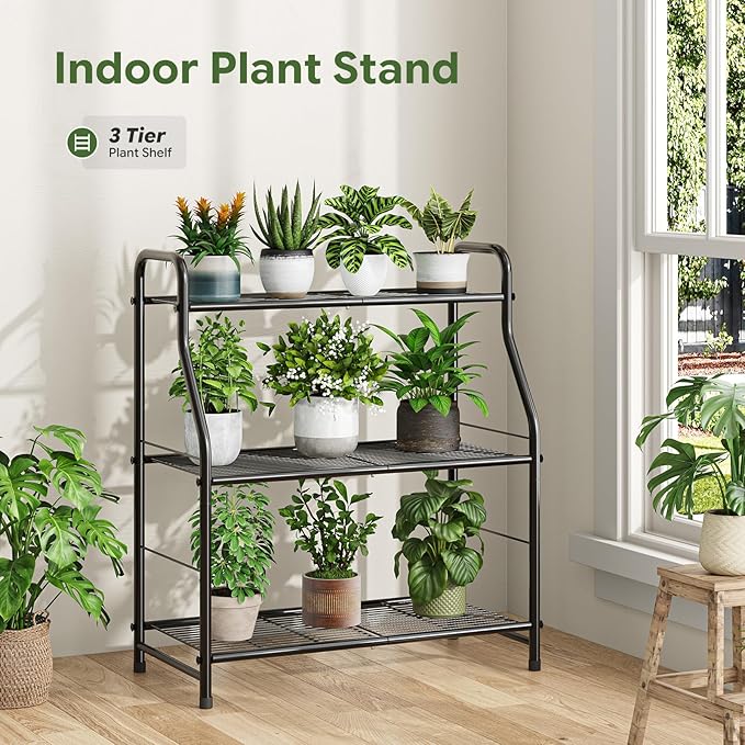 Simple Trending Plant Stand Indoor Outdoor, Plant Shelf for Multiple Pots Metal, 3 Tiers Large Plant Holder for Living Room Garden Balcony