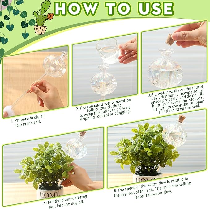 6 Pcs Plant Watering Globes Self Watering Globes Cactus Self Watering Planter Insert Automatic Plant Watering Devices Glass Plant Watering Bulbs for Summer Indoor and Outdoor Plants(Mixed Color)