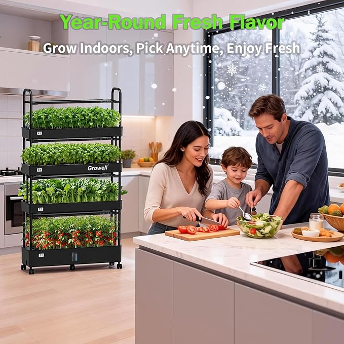 Growell Large Hydroponics Growing System Kit, 120 Pods Vertical Indoor Herb Garden Kit with 2 Light Modes & Auto Circulating Water System, 48L Movable Indoor Gardening System for Herb Vegetable Fruit