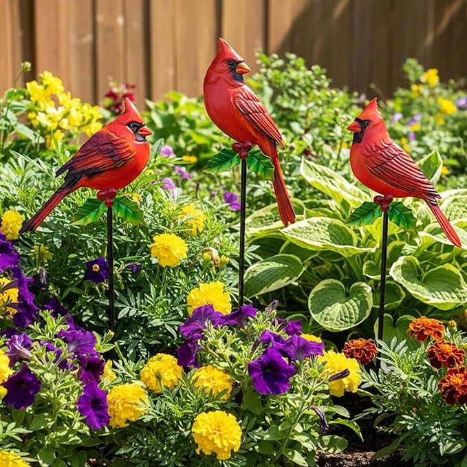 3PCS Cardinal Bird Yard Outdoor Decoration Stakes, Grandmas Garden Statue Home Yard Decoration Signs with Stakes, Personalized Unique Funny Gifts, Lawn Ornaments Home Decor
