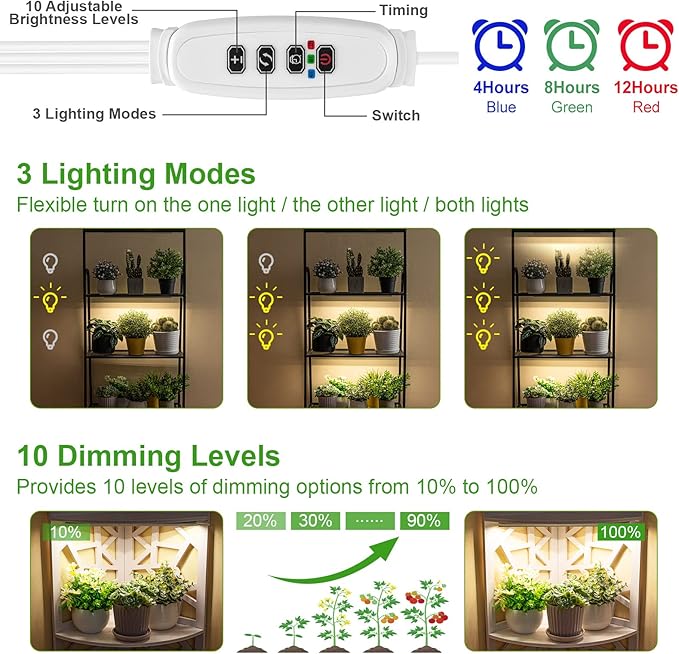 FOXGARDEN Grow Light, Full Spectrum Plant Light Strip for Indoor Plants, 288 LED Bright Grow Lamp with Auto On/Off Timer 4/8/12H, 3 Switch Modes, 10 Dimmable Brightness, 3 Packs