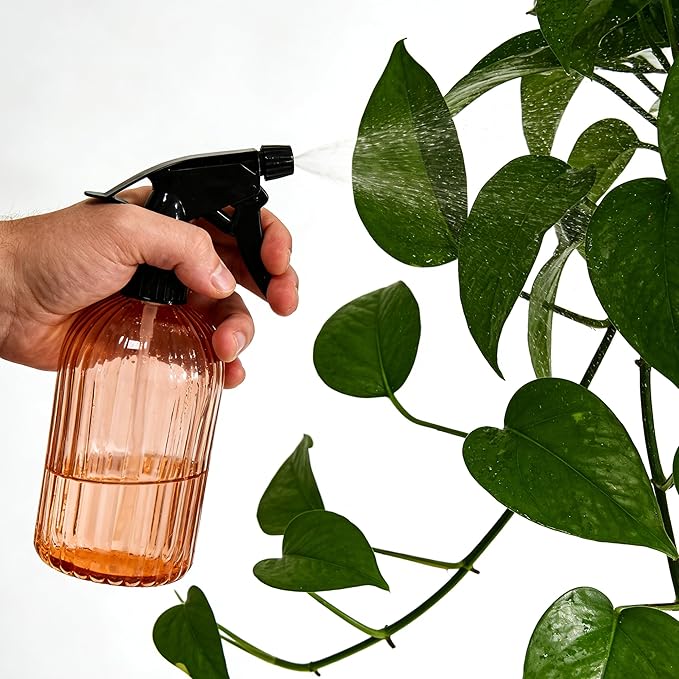 Glass Plant Spray Bottle, 13.5oz Refillable Plant Mister Bottle, Handheld Water Spray Bottle with Adjustable Mist Nozzle for Outdoor Gardening, Indoor Flowers, Cleaning, Hair & Pets Care (Orange)