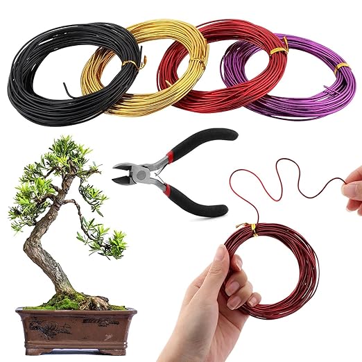 Bonsai Wire for Bonzai Trees,1.5mm x 10m/roll Aluminum Bonsai-Training Wires with Hand Plier Cutter,Adjustable Easy to Bend Anodized-Wires for Bonsai-Tree Training DIY Tools(4roll)