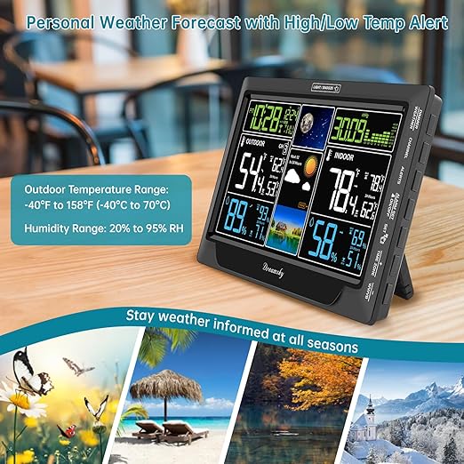 DreamSky Weather Station Indoor Outdoor Thermometer Wireless with Digital Atomic Clock for Home, Large Display with Dimmer, USB Port, Inside Outside Temperature Humidity Monitor (Plug-in)