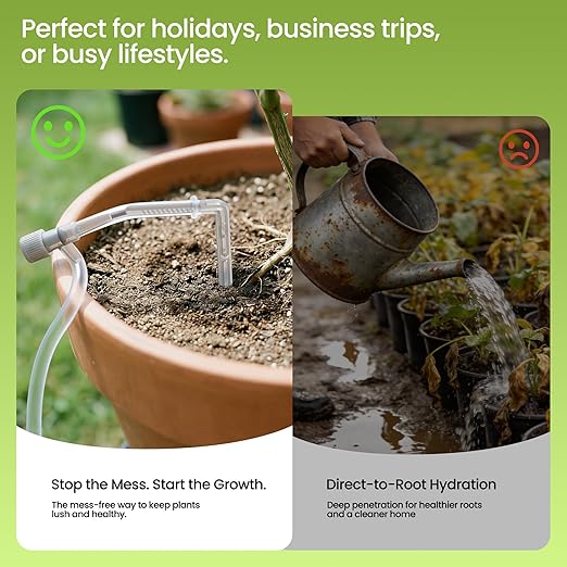 Garden Drip Irrigation System Timed Watering, Programmable Solar Water Drip for 15 Plants, Drip Irrigation Kit with 33FT 1/4'' Tube, 15x Tee Fitting, 15x Flow Valve, 15x Drip Stake(Battery Powered)